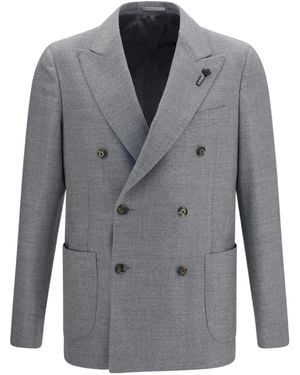 Lardini Double-Breasted Cropped Blazer - Grey