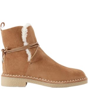Aquazzura Suede Shearling-Lined Ankle Boots - Brown