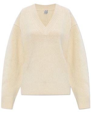 TOTEME Dropped-Shoulder V-Neck Jumper - Natural