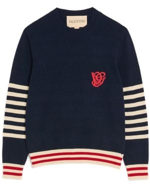 Valentino Stripe Detailed Crewneck Jumper - Blue
