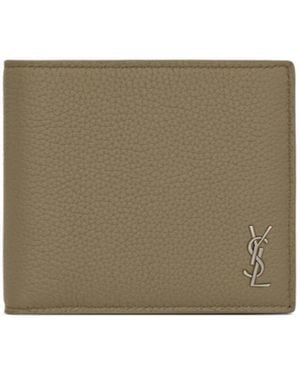 Saint Laurent Logo Plaque Bifold Wallet - Natural