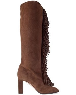 Aquazzura Suede Fringe Tall Boots - Brown