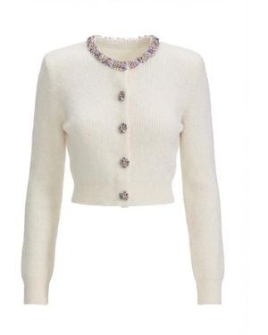 Self-Portrait Embellished Trim Cardigan - White