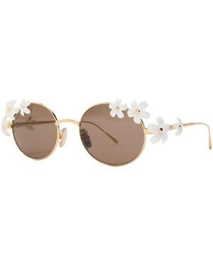Loewe Floral Round-Frame Metal Sunglasses - White