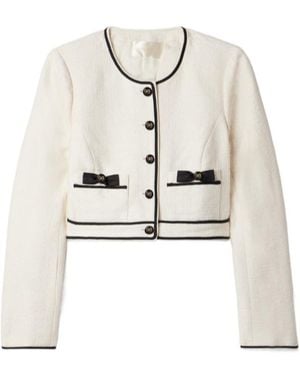 LoveShackFancy Talika Cropped Bow-Embellished Jacket - White