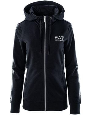 EA7 Logo Print Zipped Hoodie - Blue