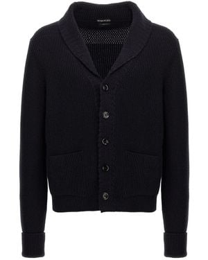 Tom Ford Ribbed-Knit Shawl Cardigan - Blue