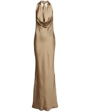 Norma Kamali Draped Halterneck Satin Gown - Natural
