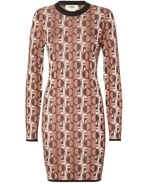Fendi Optical Archive Print Long-Sleeve Mini Dress - Multicolour