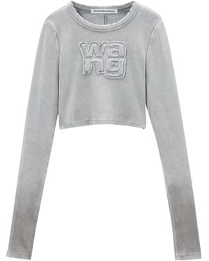 T By Alexander Wang Cropped Long-Sleeve Top - Grey