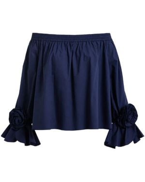 Essentiel Antwerp Strapless Cotton Top With Rosette Details - Blue