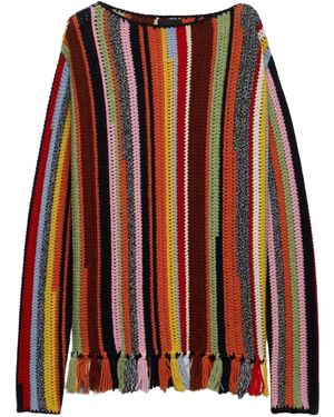 Prada Striped Fringed Jumper - Red