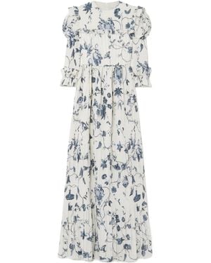 Erdem Ruffled Floral Print Dress - White