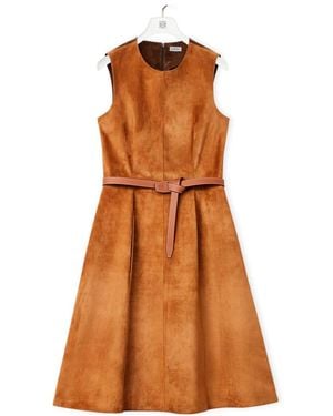 Loewe Logo Diagonal Stripe Mid-Length Dress - Brown