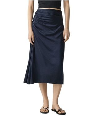 Theory Crushed Satin Ruched Midi Skirt - Blue