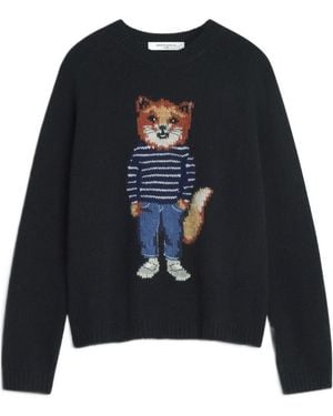 Maison Kitsuné Maison Kitsuné Dressed Fox Intarsia Jumper - Blue