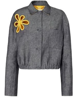 Fendi Flower-Appliqué Cropped Jacket - Grey