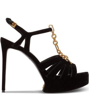 Balmain Velvet Platform Sync Sandals - Black