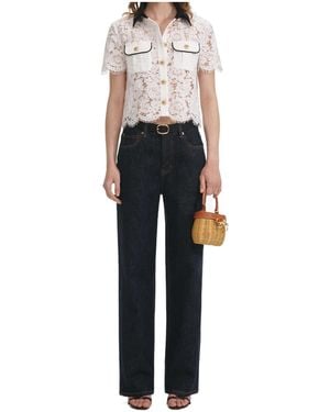 Self-Portrait Floral-Lace Short-Sleeved Shirt - Multicolour
