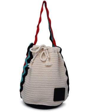 Jil Sander Logo Patch Drawstring Shoulder Bag - White