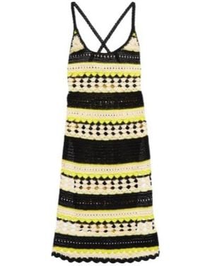 Ganni Logo Striped Crochet Minidress - Yellow