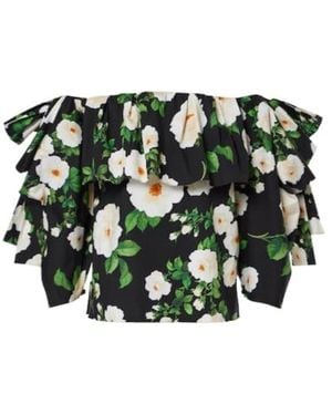 Carolina Herrera Floral Off-Shoulder Top - Green