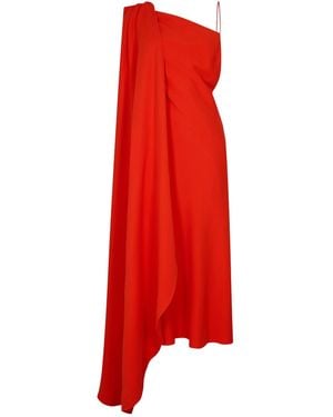 Balenciaga One-Shoulder Draped Midi Dress - Red