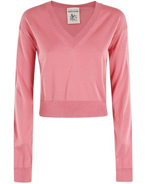 Semicouture V-Neck Long-Sleeved Jumper - Pink
