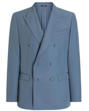 Dolce & Gabbana Double Breasted Jacket Nylon Silk Lapels - Blue