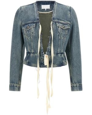 Maison Margiela Raw-Edge Cropped Denim Jacket - Blue