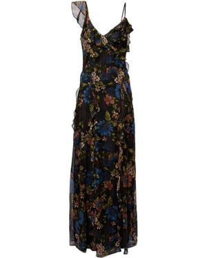 Veronica Beard Madeline Ruffled Floral Silk Maxi Dress - Black