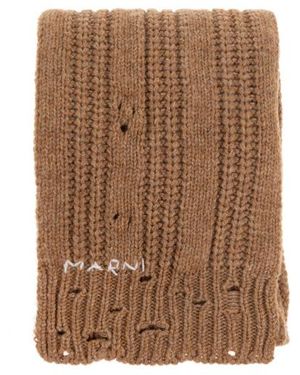 Marni Logo Embroidered Knitted Scarf - Brown