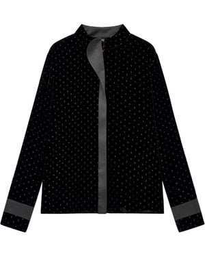 Emporio Armani Velvet Blouse With Glitter Polka Dots And A Satin Trim - Black