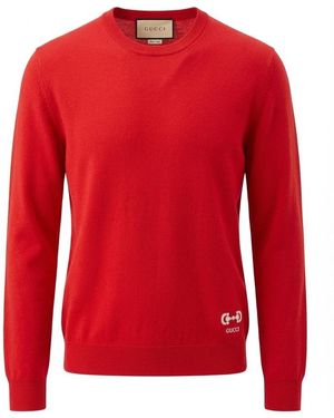 Gucci Logo-Knit Crew-Neck Jumper - Red