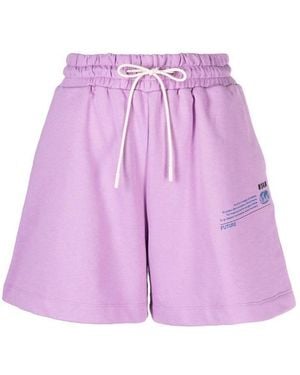 MSGM Slogan Print Drawstring Track Shorts - Purple