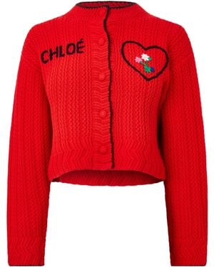 Chloé Twist-Knit Cardigan - Red