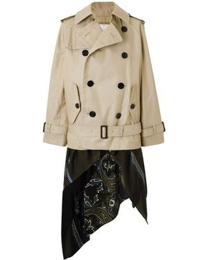 Sacai Double-Breasted Scarf-Detailed Gabardine Jacket - Natural