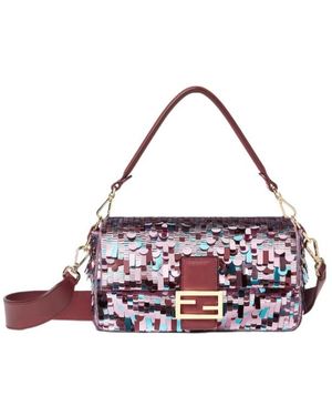 Fendi Sequin-Embellished Ff Fastened Shoulder Bag - White