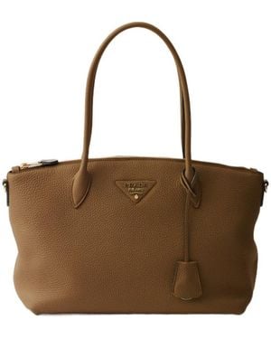 Prada Large Leather Tote Bag - Brown