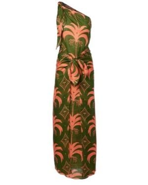 Johanna Ortiz Asymmetric Printed Linen Midi Dress - Green