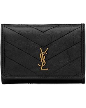 Saint Laurent Niki Portefeuille Fin À Trois Volets En Cuir Vintage - Black