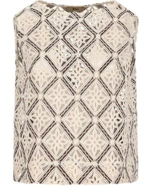 Herno Geometric Lace Sleeveless Top - Natural