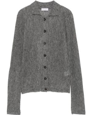 Brunello Cucinelli Ribbed-Knit Button-Up Cardigan - Gray