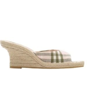 Burberry Check Mews Espadrille Mules - White