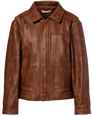 JACQUES WEI Long-Sleeved Leather Jacket - Brown