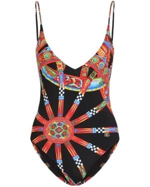 Dolce & Gabbana Carretto-Print One-Piece Swimsuit - Red