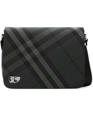 Burberry Checked Zipped Messenger Bag - Black