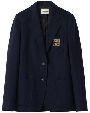 Miu Miu Single-Breasted Velour Jacket - Blue