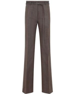 Dries Van Noten Belted Pinstriped Trousers - Grey