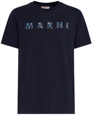 Marni Logo Printed Crewneck T-Shirt - Blue